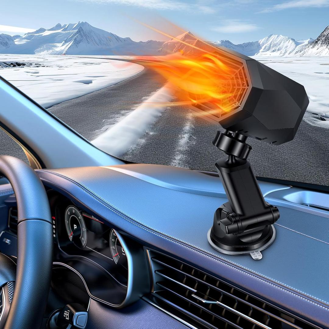 2 x 12v Car Heater, Portable Car Heater, Fast Heating Defogging & Defrosting, 360 Rotary Heating & Natural Wind Car Defroster, Plugs Into Cigarette Lighter (A, Universal)