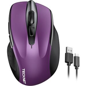 TECKNET Rechargeable Wireless Mouse,USB-A Silent Mouse, Quiet Click, 6 Adjustable 4800 DPI, Cordless Computer Mouse, Ergonomic Mouse for Laptop, 6 Buttons 2.4G Mouse for Chromebook, Ergo Grip - Purple