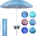 Grandekor 7FT Beach Umbrellas for Sand Heavy Duty Wind Portable Beach Umbrella with Table Travel Beach Umbrella with Carry Bag Sun Umbrella Beach, UV 50+ (Blue&Green)