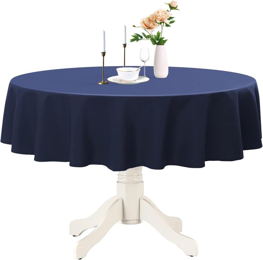 Romanstile Round Waterproof Tablecloth, Stain Resistant Washable Table Cloths Wrinkle Free Polyester Table Covers for Kitchen Dining Party Wedding Indoor and Outdoor - Navy Blue, 48 Inch