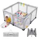 Foldable Baby Playpen, 1-Minute Setup, Lightweight Portable Playpen with Carry Bag, 50"x50" Indoor Outdoor Safty Play Yard for Babies & Toddlers, Light Gray