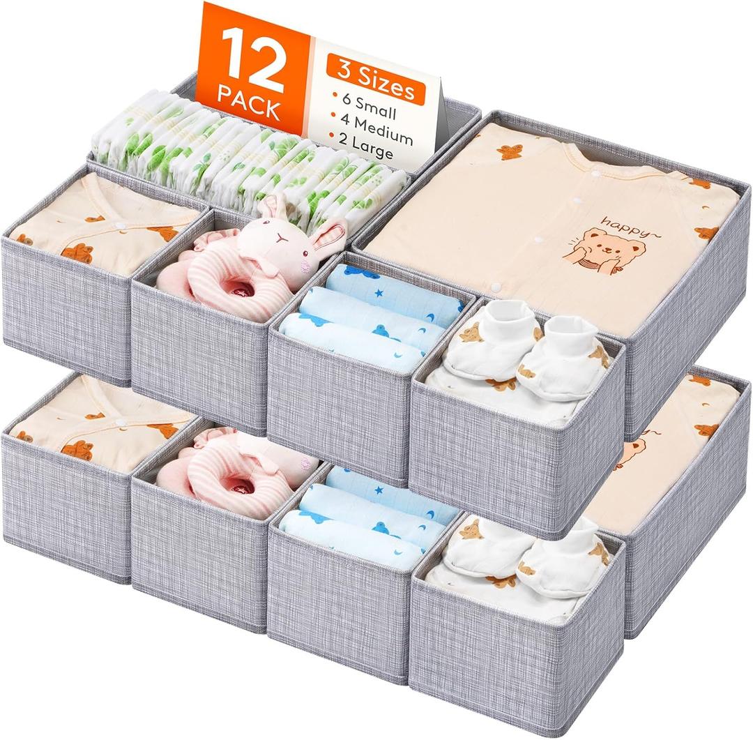 Lifewit Nursery Drawer Organizer for Clothes 12 Pack, Certified Child-safe Dresser Drawer Divider Storage Bins, Foldable Clothing Storage Basket for Baby Clothes/Underwear/Sock/Diaper in Closet