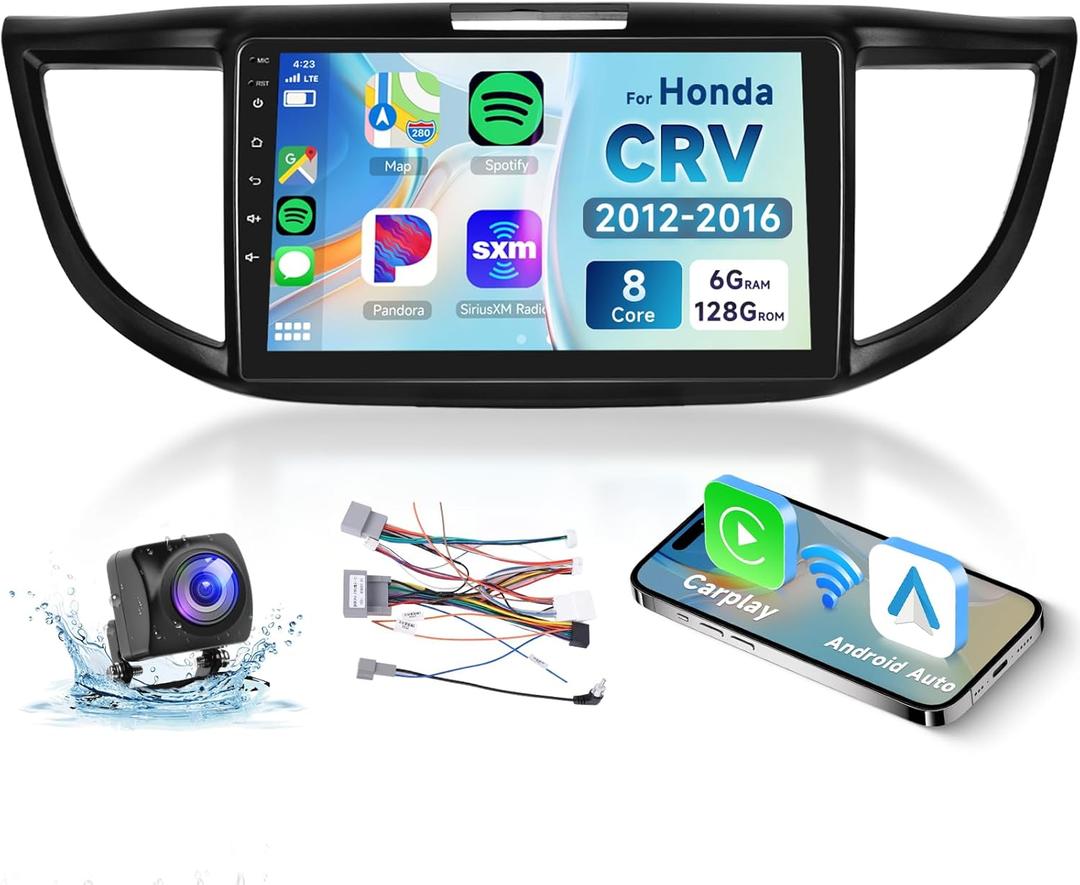 podofo 8 Core 6G+128G Car Radio for Honda CRV 2012 2013 2014 2015 2016, Wireless Apple Carplay Android Auto Car Stereo, 9 IPS Touchscreen with WiFi, GPS, Bluetooth,FM/RDS, 32EQ DSP, Rear Camera