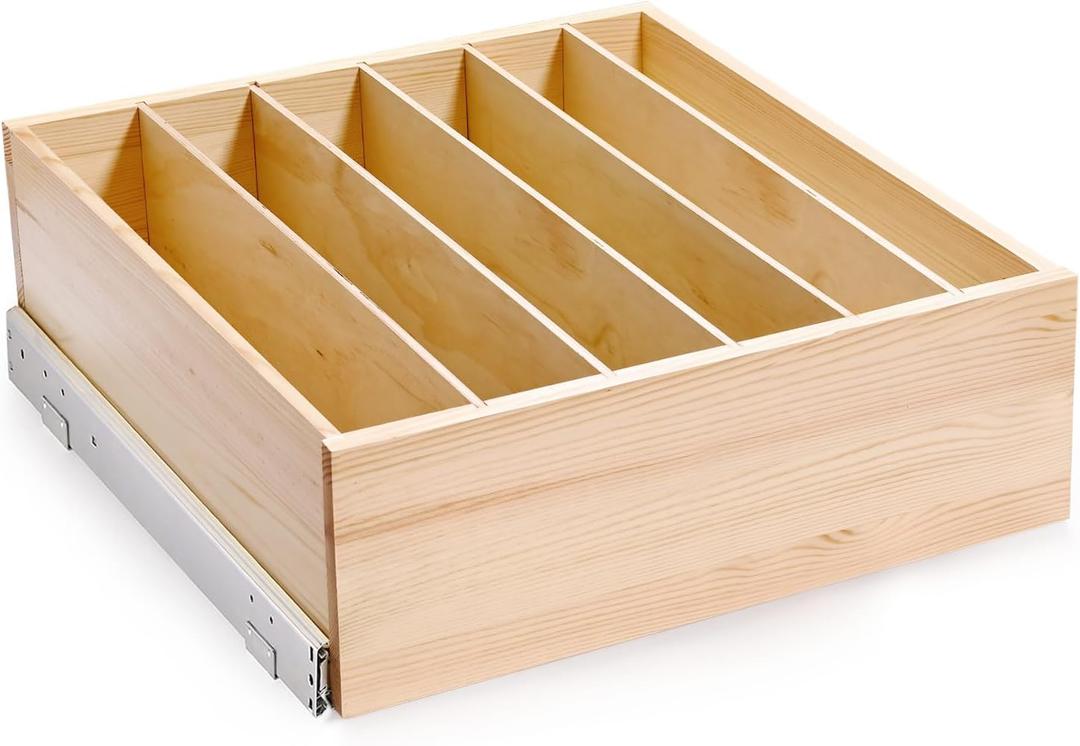 Pull Out Cabinet Organizer with Divider, 22''W21''D7''H Soft Close Wood Drawer for Kitchen Pantry, Finished, Heavy-Duty, Bottom Assembly (Wood Drawer Part Width is 21'')