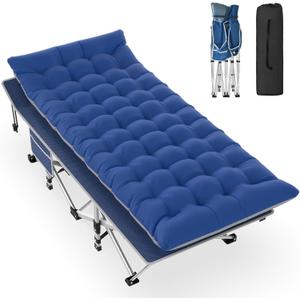 Slendor Folding Camping Cot, Sleeping Cot for Adults with Carry Bag, Mattress, 1200D Layer Oxford Portable Camp Cot Bed for Guest Travel Office Beach (Blue)