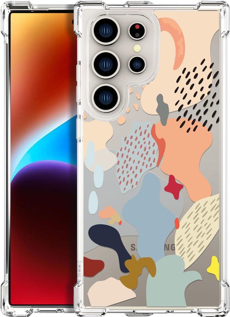 Compatible with Samsung Galaxy S24 Ultra Cases with Design, Cute Transparent Designer Phone Case for Women Girls Girly with Heavy Duty Protective Bumper (Clear Abstract Art)