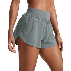 CRZ YOGA High Waisted Dolphin Athletic Running Shorts for Women 3" High Split Comfy Mesh Liner for Gym Workout Track Light Blue Small