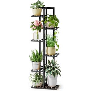 ROSSNY 48 Inch Tall Plant Stand Indoor, 6 Tier 7 Potted Bamboo Plant Stands for Indoor Plants, Corner Plant Stand, Tiered Plant Stands, Plant Shelf For Indoor, Planter Holder for Multiple Plants Indoor, Black