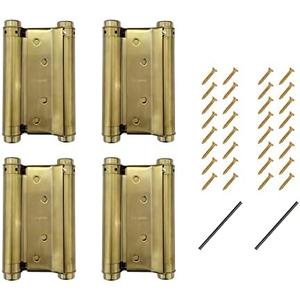 4Pcs 2 Pairs 5" Double Action Spring Hinge Stainless Steel Cafe Saloon Door Swing Self Closing Brass with Screws