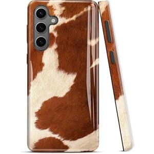 ZISKGZO Compatible for Samsung Galaxy S25 5G Case, 2 Layer Hard Shell Silicone Cover 2 in 1 Shockproof Protective Phone Case, Cute Western Cowhide Brown Animal Skin Pattern