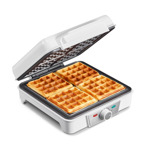 Belgian Waffle Maker 4 Slices, 1200W Waffle Iron, Anti-Overflow Waffle Iron with Browning Knob, Nonstick Plates, Indicator Lights, Silver/Black (White)