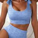 Herseas Womens High Waisted Bikini Set Seashell Textured Tie Shoulder Swim Suits Full Coverage Removable Pads 2 Piece Bathing Suit Cute Beach Vacation Essentials for Teens Sky Blue X-Large (Blue, XL)