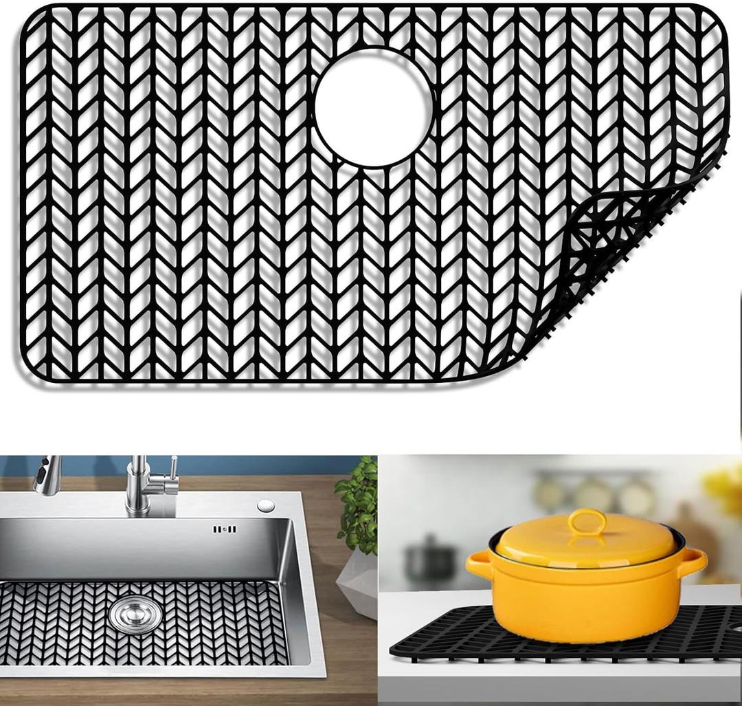Sink protectors for kitchen sink 12"13"16"18"19"24"26"28"29"silicone sink mat| Silicone Kitchen Sink Mat Grid for Bottom of Farmhouse Stainless Steel(28.4"x 15.2") (Black)
