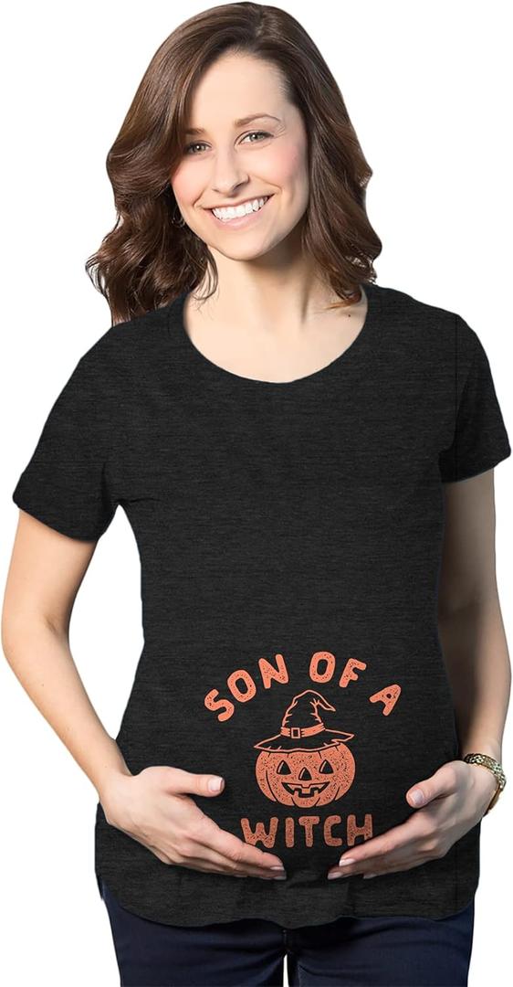 Funny Maternity Halloween T Shirts Cute Pregnancy T Shirts with Pumpkins Ghosts Bats and More (Medium)