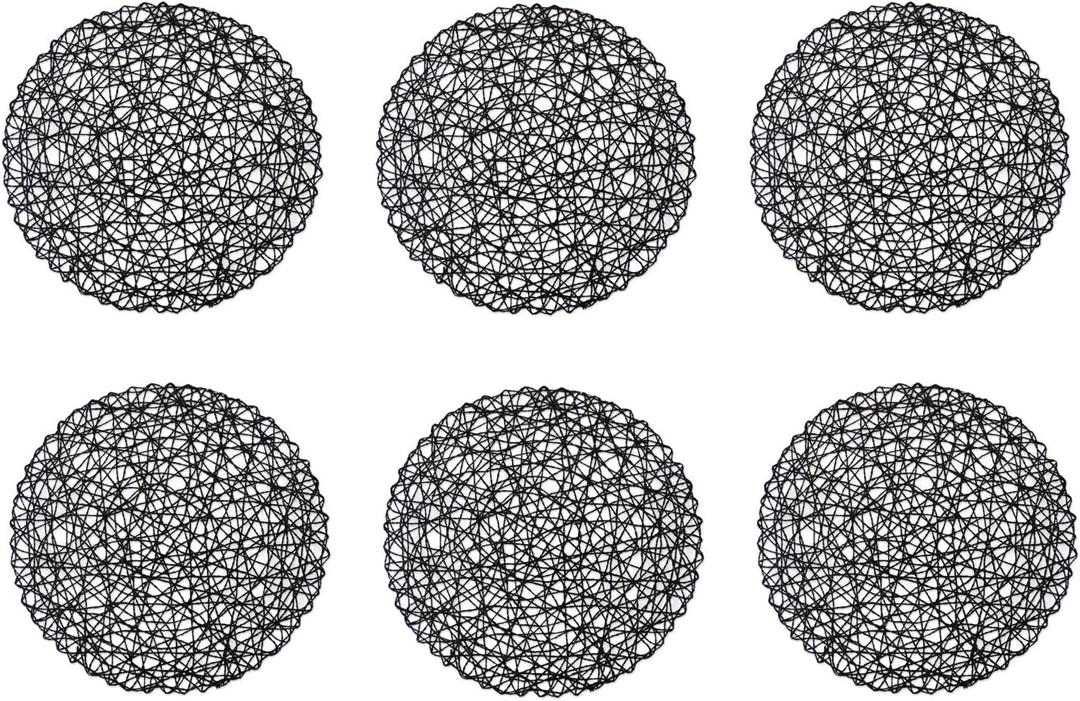 DII Woven Paper Tabletop Collection Holiday or Event Décor, Round Placemat Set, 15" Dia, Black, 6, Piece