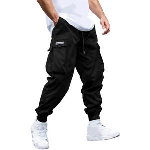JEMLDL Cargo Pants for Men Relaxed Fit Elastic Waist Drawstring Joggers with Flap Pockets Techwear Pants for Men Black, 36, L