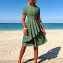 ZAFUL Women's Rash Guard Short Sleeve 2 Piece Modest Swim Dress with Shorts, Large