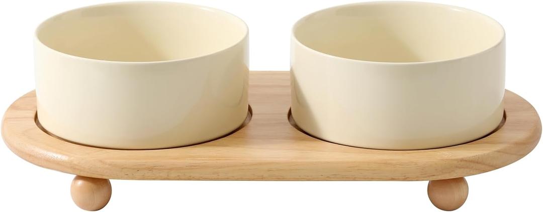 Ceramic Elevated Dog Bowls, Food and Water Bowls for Dogs, Puppy, Raised Dog Dish, Pet Feeder (6inch, 2 x Beige + Stand) Ceramic Elevated Dog Bowls, Food and Water Bowls for Dogs, Puppy, Raised Dog Dish, Pet Feeder (6inch, 2 x Beige + Stand)