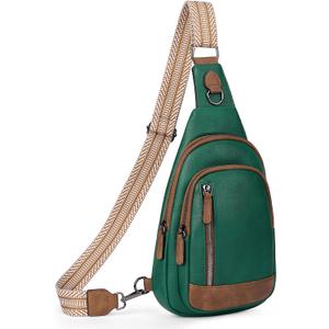 CLUCI Crossbody Bags for Women - Sling Backpack Travel Bag in Leather (0-8 Green With Brown)