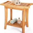 Bamboo Shower Bench with Storage Shelf, Wooden Spa Bath Deluxe Organizer Shower Stool for Inside Shower Waterproof, Bathroom Bench Seat for Adults Elderly Seniors for Indoor or Outdoor Use (Medium 19x10x18 Inch, Natural)