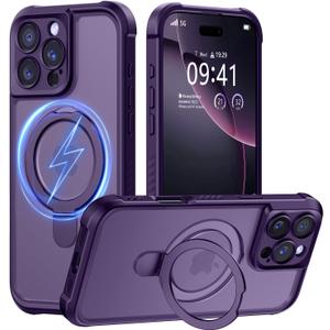 MOCCA Design for iPhone 16 Pro Max Case with Magnetic Invisible Stand [Full Camera Protection] [Compatible with Magsafe] Military Drop Shockproof Translucent Matte Phone Case Cover 6.9",Deep Purple