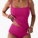 Eomenie Women's Swimsuit Tankini Tummy Control Bathing Suits Two Piece Full Coverage Slim Swim Suits with High Waisted Bottom,XS