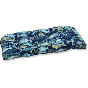 Pillow Perfect Outdoor/Indoor Hooked Lagoon Tufted Loveseat Cushion, 44" x 19", Blue