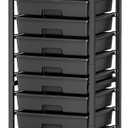 Rolling Cart with Drawers,10 Drawer Rolling Cart,Storage Cart,Utility Cart,Teacher Cart for Classroom Storage,Craft Cart with Wheels and Wooden Tabletop,Black