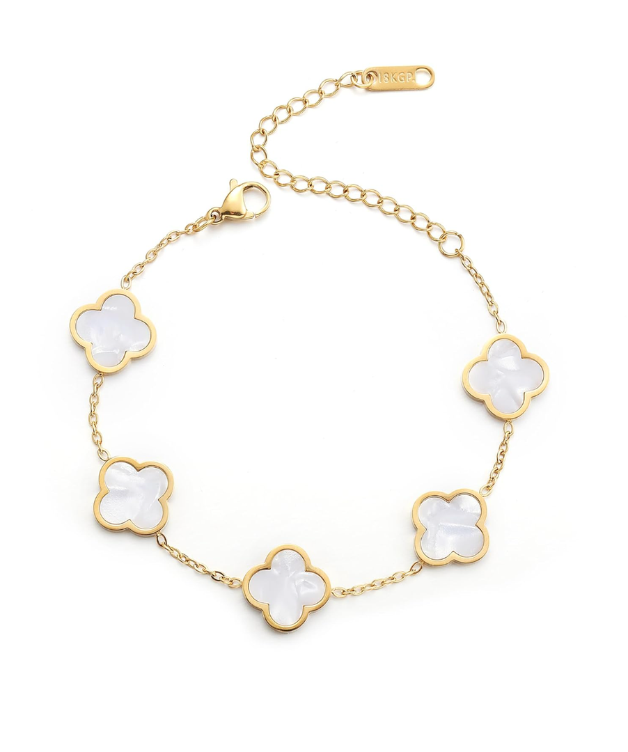 18K Gold Plated Clover Lucky Bracelet for Women White/Black/Red/Green Flower Four Leaf Link Bracelets Trendy Jewelry Gifts for Women