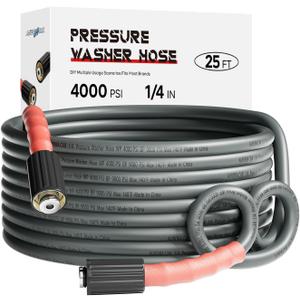 Pressure Washer Hose 25FT 1/4", Kink Resistant Power Washer Hose Compatible with M22 Fittings, Replacement For Most Brand Pressure Washers, 4000 PSI, Grey