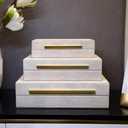 Modern Decorative Box Faux Shagreen Leather, Decorative Storage Boxes with Lids for Home Decor, Large Multifunctional Storage Jewelry Box Organizer(white 3PCS)