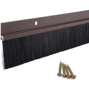 YXQ Door Brush Bottom Sweep (2.5" Width X 36.5" Length) with Brown H-Shape Aluminum Alloy Holder & 1.5-inch Black PP Silicone Soft Brush for Home Door Seal (Black, 2 Pcs)