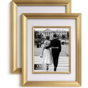 Yaetm 11x14 Gold Picture Frame with Decorative Inner Frame & Tempered Glass, Display 8x10 Photos with Mat on Wall - Portrait or Landscape - Ideal for Office & Home Dcor (Gold, 2 Pack)