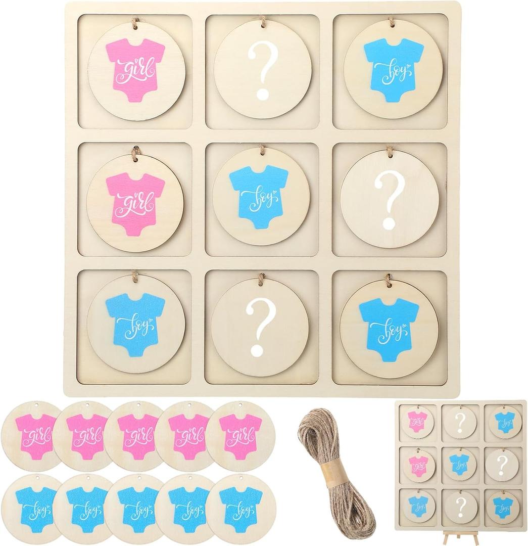 Geetery Gender Reveal Table Board Game Wooden Gender Reveal Board with 10 Game Chips 1 Twine and 1 Support Easel Funny Baby Shower Ideas for Boy or Girl Party Supplies Baby Table Decor(T-Shirt)