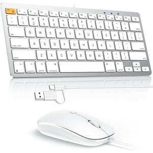 OMOTON Wired Keyboard and Mouse for Mac, iMac, MacBook, Portable Size Design, Plug and Play Keyboard with Dual Interface (Type-C & USB A), Mouse with USB A Interface ONLY, White