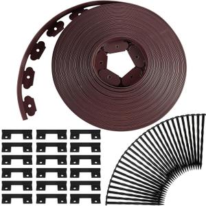 Queekay 148FT 2 Inch Tall Landscape Edging Kit with 70 Spikes 20 Connectors Plastic Garden Landscape Edge Border Flexible Landscaping Edging for Lawn Garden Yard Flower Bed(Brown,2 Inch)