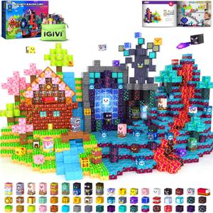 300PCS Magnetic Blocks, Build Mine Magnet World Set, Stacking Magnetic Building Cubes for Kids Ages 4-6 6-8 8-12, STEM Montessori Sensory Toys for Toddler, Christmas Birthday Gifts for Boys Girls