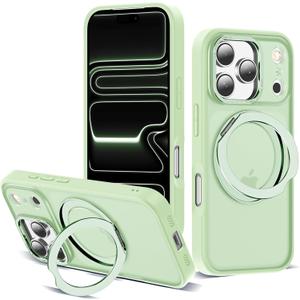 for iPhone 17 Pro Case with 360 Rotatable Magnetic Ring Stand Compatible with Mag-Safe Military Protection Shockproof Matte Translucent Phone Case for iPhone 17 Pro, Green