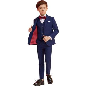 Boy Suits 5 Piece Slim Fit Suit for Kids Toddler Formal Set Wedding Ring Bearer Outfit, Size 5