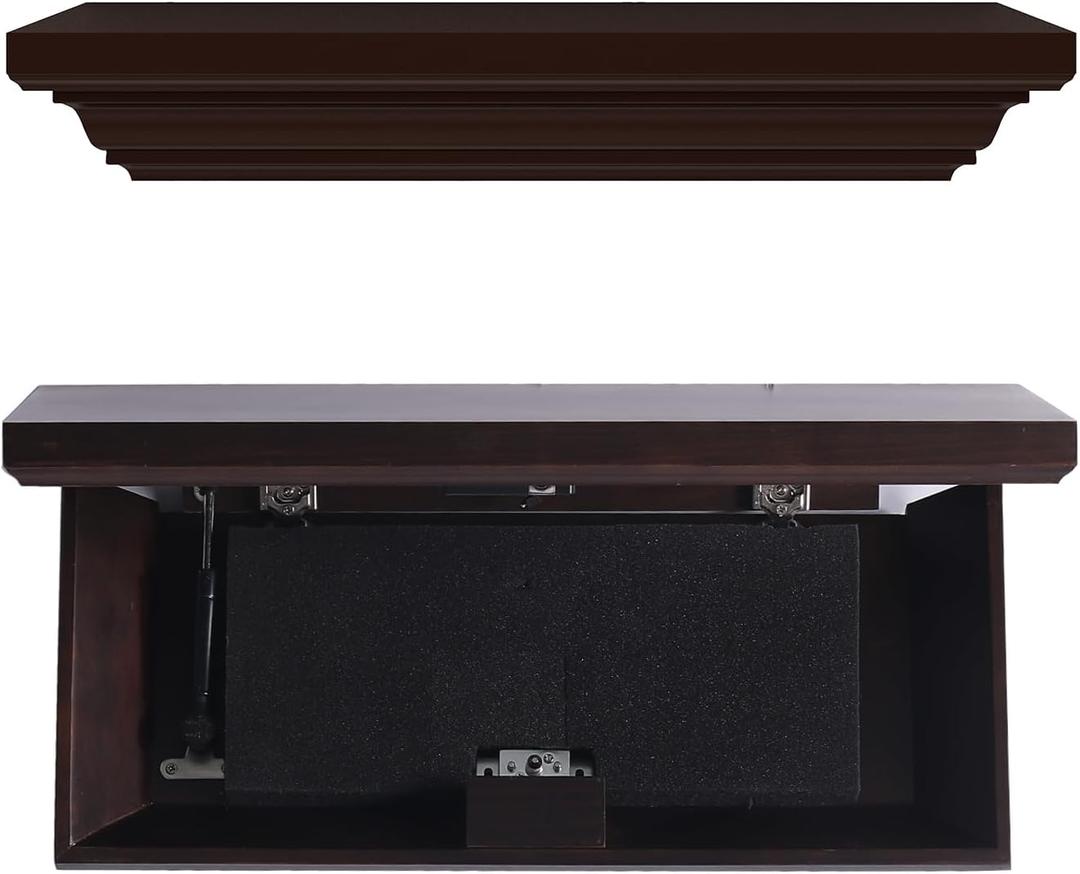 Concealment Gun Shelf with Hidden Trap Door with RFID Lock, Floating Wall Mounted Shelf for Gun Storage for Living Room or Bedroom, Espresso