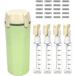 4 in 1 Travel Dispenser, 4 Pack 30ML Travel Bottles for Toiletries, Leak Proof Travel Size Containers, Portable for Shampoo Lotion Conditioner Cream (Green)