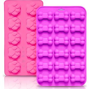 Anaeat Reusable Silicone Molds with Puppy Dog Paw and Bone Shaped, Flexible & Non-Stick Ice Cube Tray, Candy and Chocolate Making Mold for Homemade Baking Dog Treats, Jelly, Biscuit & Cupcake (2 Pack)