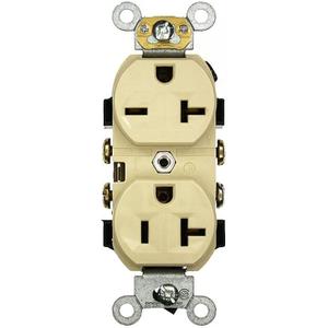 Leviton 20 Amp, 125/250 Volt, Narrow Body Duplex Receptacle, Straight Blade, Commercial Grade, Self Grounding, Dual Voltage, 5842-I, Ivory