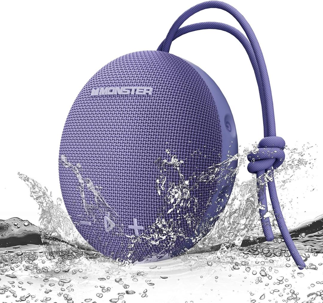 Monster Bluetooth Speaker, IPX8 Shower Speaker Waterproof, Bluetooth 5.4 with Loud HD Sound and Robust Bass, Extra Long Playtime Punchy, for Home, Beaches Portable Wireless Outdoor Speakers (Purple)