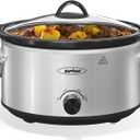 4QT Slow Cooker & Mini Food Warmer with Removable Ceramic Pot, 3 Heating Settings, Dishwasher Safe Glass Lid, Stainless Steel,Sliver