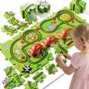 32-Piece Puzzle Race Car Track Set for Toddlers 1-3 | Animal-Themed Tracks, Cars & Road Signs | Puzzle Car Tracks Toddler Toy Gifts for 2 3 4 5 6 Year Old Boys & Girls