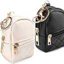 2Pcs Mini Backpack Keychain for Women, Mini Purse Keychain Bag with Zipper, PU Leather Keychain Pouch for Lipstick, Coin, Cable(Black&Beige)