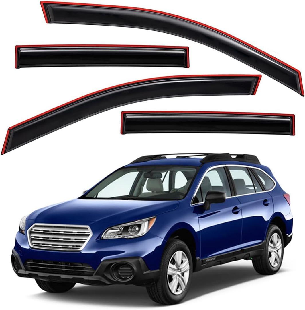 Lightronic Extra Durable Clip-on in-Channel Auto Vent Window Visor, Fits 2015-2019 Subaru Outback, UV Protection Rain Guard, Original Wind Deflector, No-Drill Easy Install, Dark Smoke, 4-Pcs