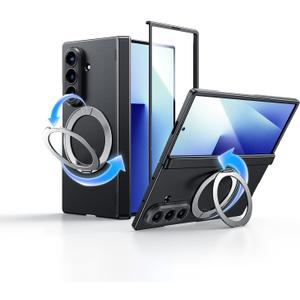 MAGIC JOHN for Galaxy Z fold 7 Case with 360Rotatable Stand, Built-in Screen Protector, Strong Magnetic Force, Mil-Grade Hinge Protection, Full Body Protective Phone Case for Galaxy Z Fold 7, Black