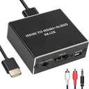 HDMI Audio Splitter, 4K x 2K HDMI Audio Extractor HDMI to Optical Spdif Toslink with HDMI and 3.5mm Stereo Audio Converter Adapter, Pass / 2.0CH / 5.1CH 3 Audio Mode